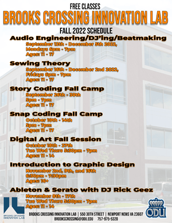 Brooks Crossing Innovation Lab Fall Schedule
