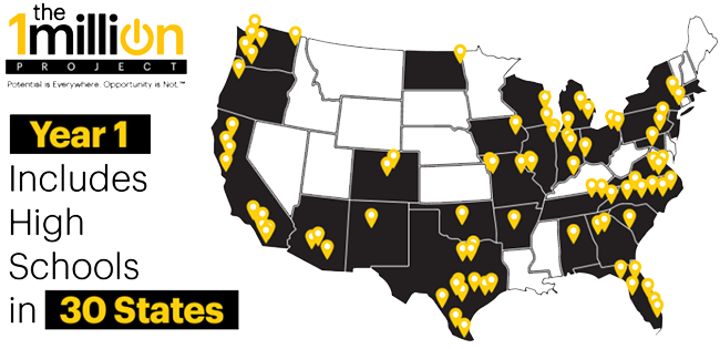 The 1Million Project map. Year 1 includes high schools in 30 states.