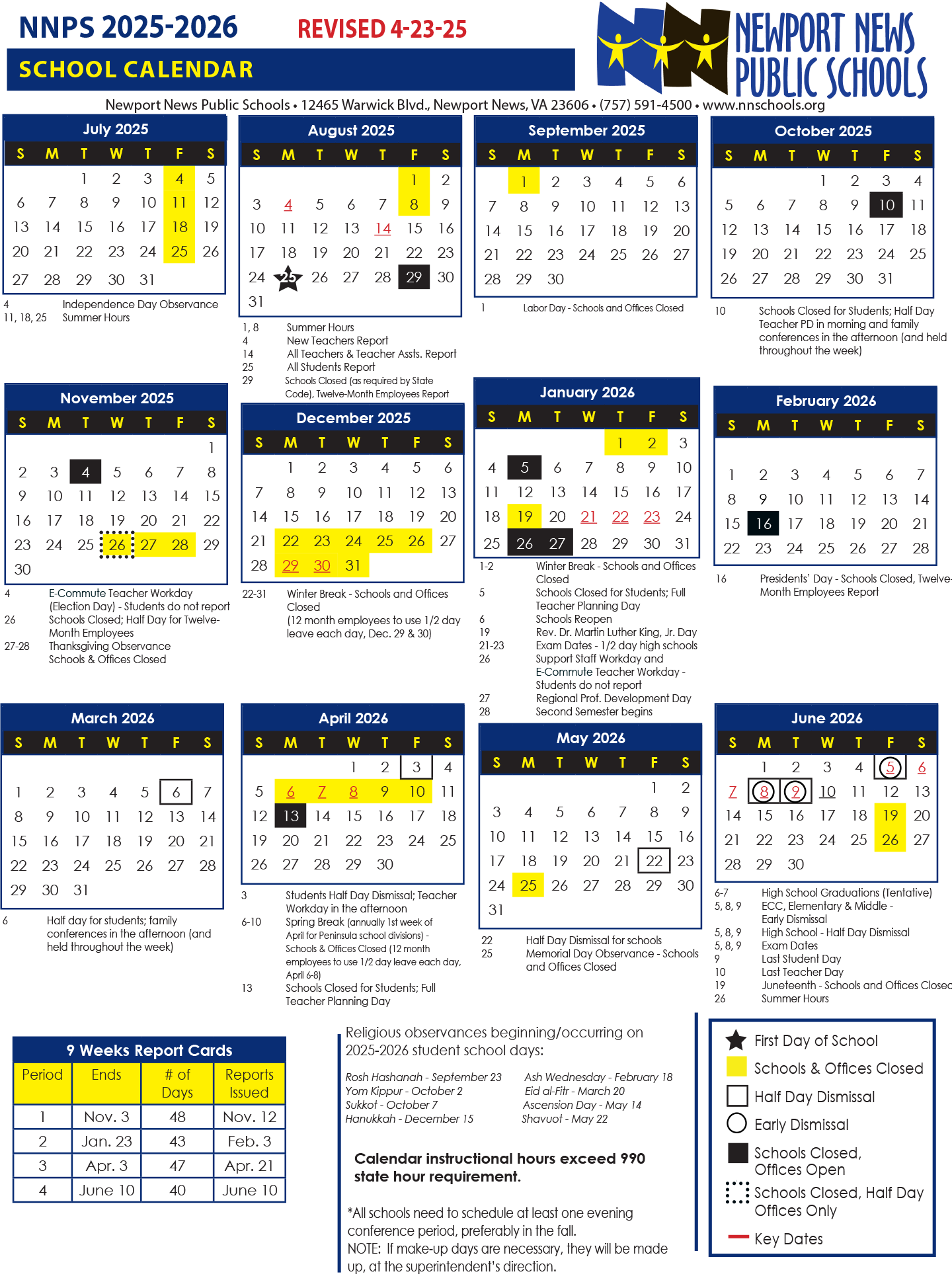 NNPS District Calendar: Click image to download pdf