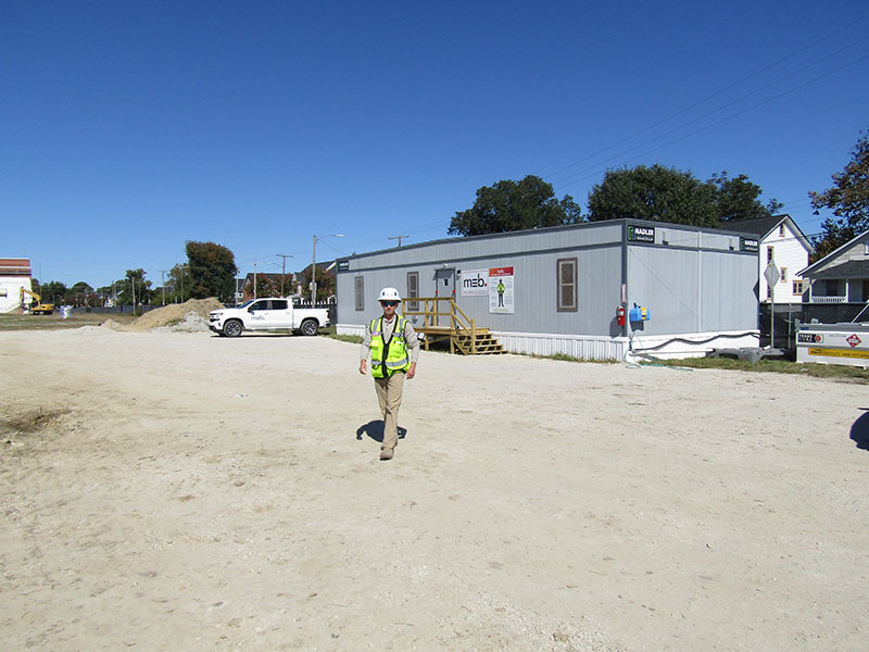 MEB field office trailer and Cameron Krakower, MEB Superintendent