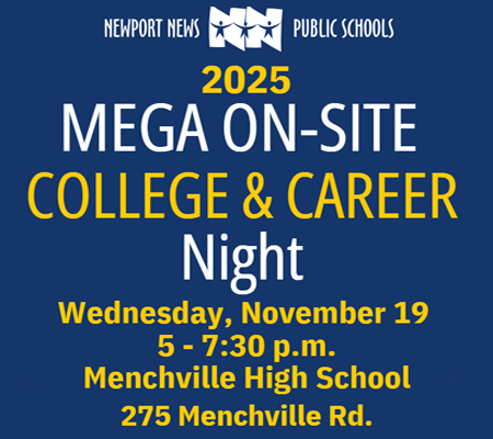Mega Onsite College & Career Night, Wed. Nov. 19, 5-7:30pm, Menchville High School