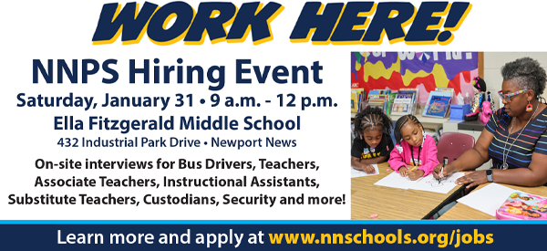 NNPS Hiring Event! Saturday, Jan. 31, 9am-noon, at Ella Fitzgerald Middle School