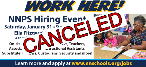 Canceled: NNPS Hiring Event! Saturday, Jan. 31, 9am-noon, at Ella Fitzgerald Middle School