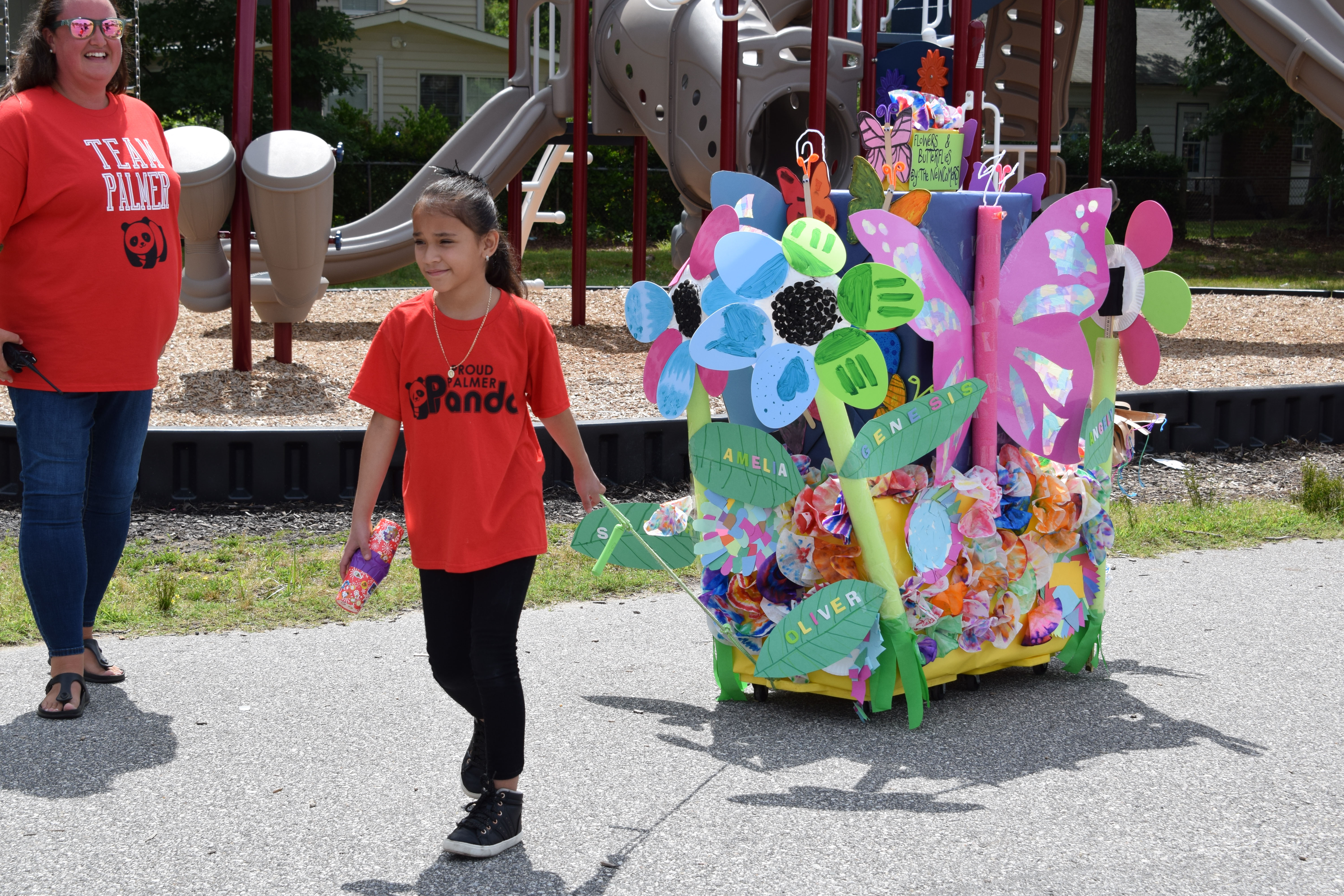 Students created floats for the parking lot parade honoring Palmer Elementary's 50th anniversary.