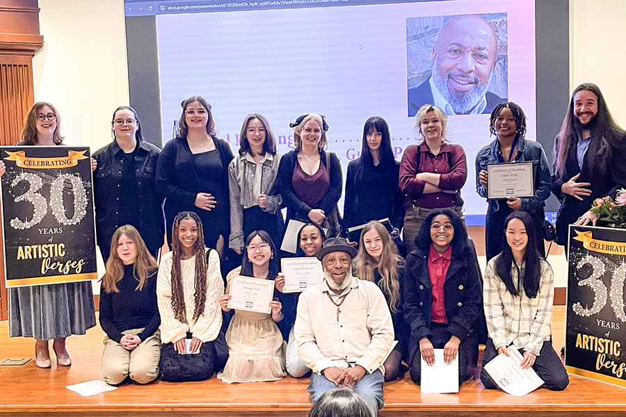Students who participated in Artistic Verses with local poet Nathan Richardson (front row, center), who served as workshop facilitator.