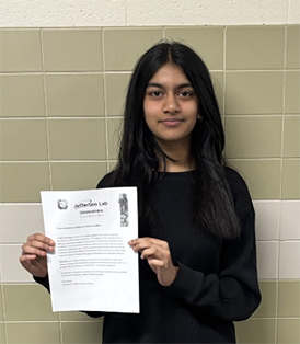 Sahasra Vishwanathan with official notification of her Trailblazers award